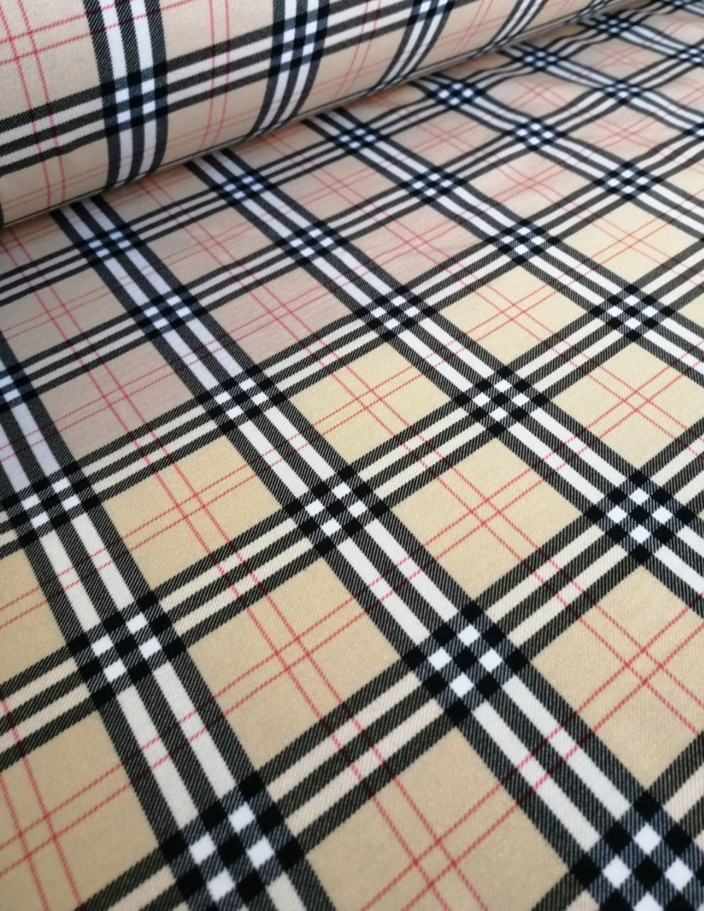 

Плащевая ткань "Клетка беж" - ширина 150 см.