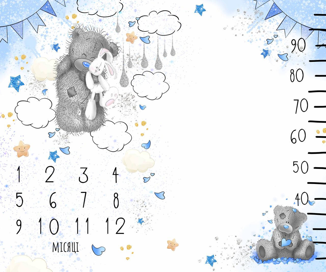 

Фотопеленка для первых фотосессий. Фотофон "Мишки Тедди для мальчика" 120х100 + указатель