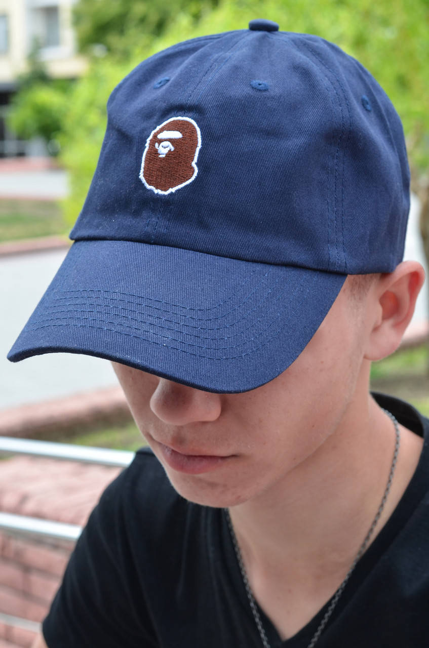 

Кепка Бейсболка Мужская Женская A Bathing Ape Bape с обезьяной Темно-синяя, Темно-синий