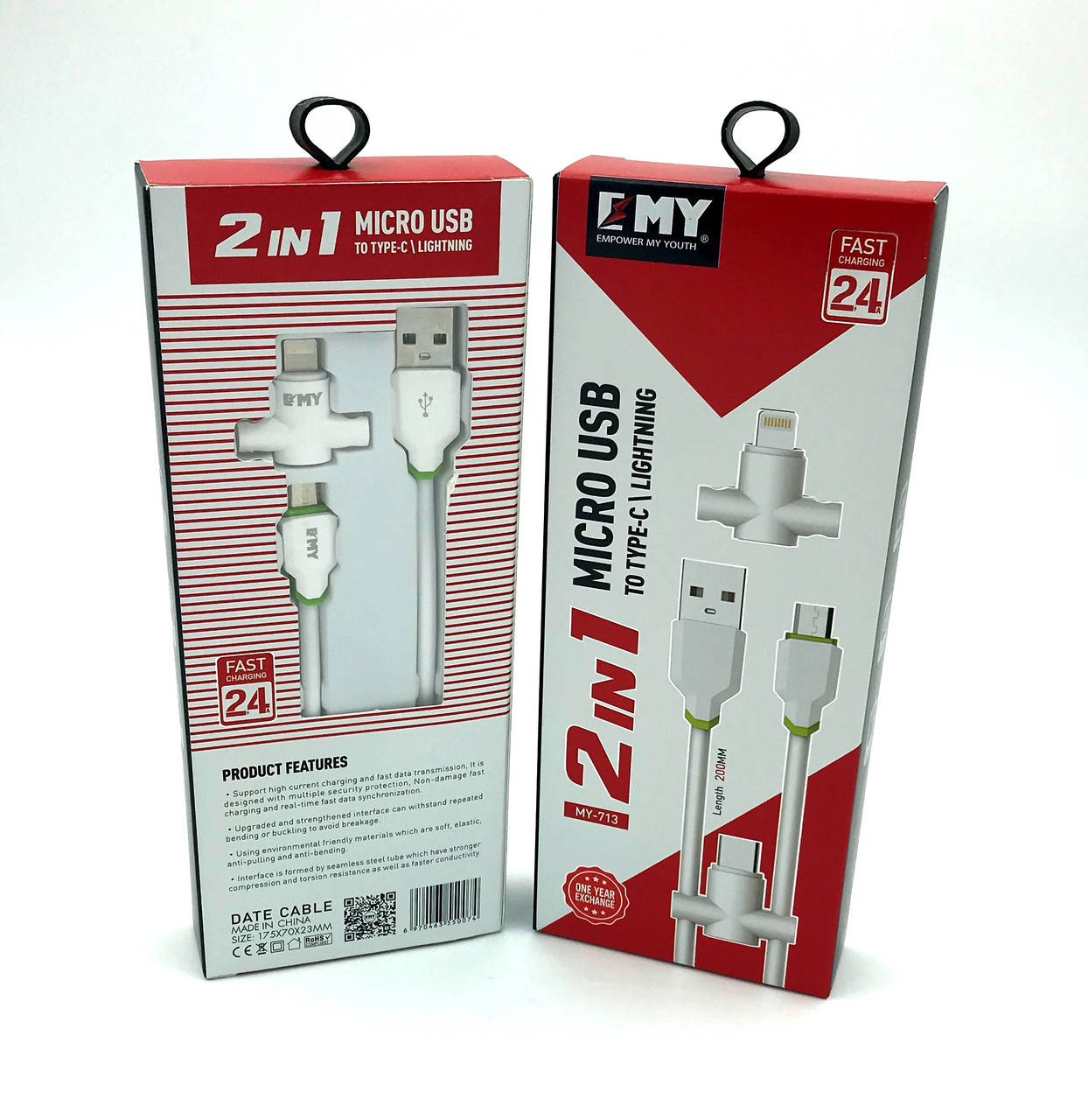 

Дата кабель EMY MY-713 Micro USB + Lightning White, Белый