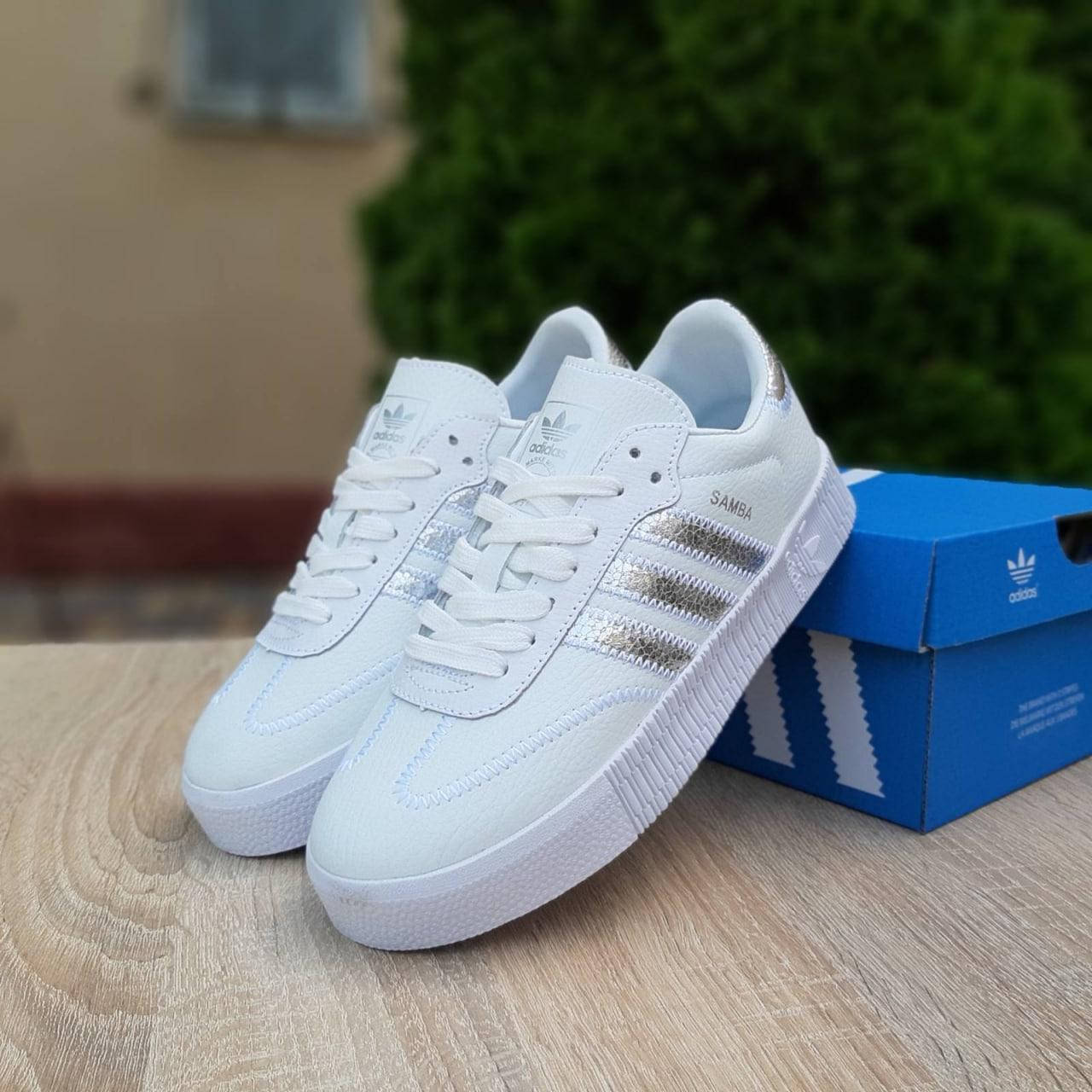 

Женские кроссовки Adidas Samba белые, кеды адидас самба кожаные на лето 38, Белый