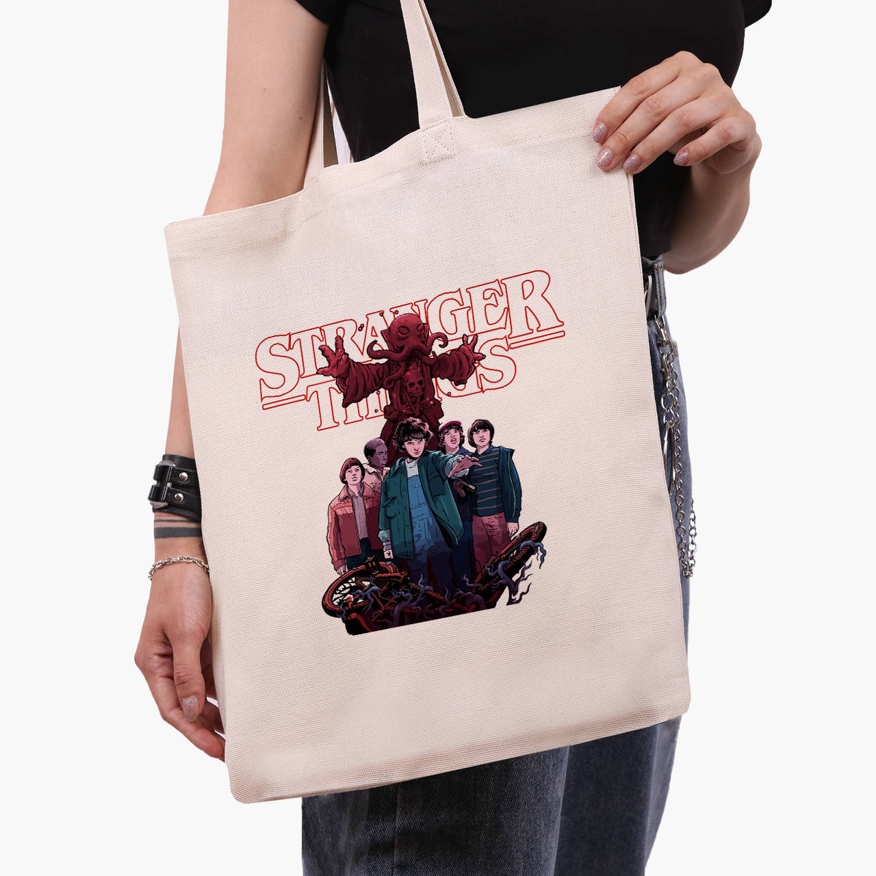 

Эко сумка Очень странные дела (Stranger Things) (9227-3570) бежева классическая, Белый