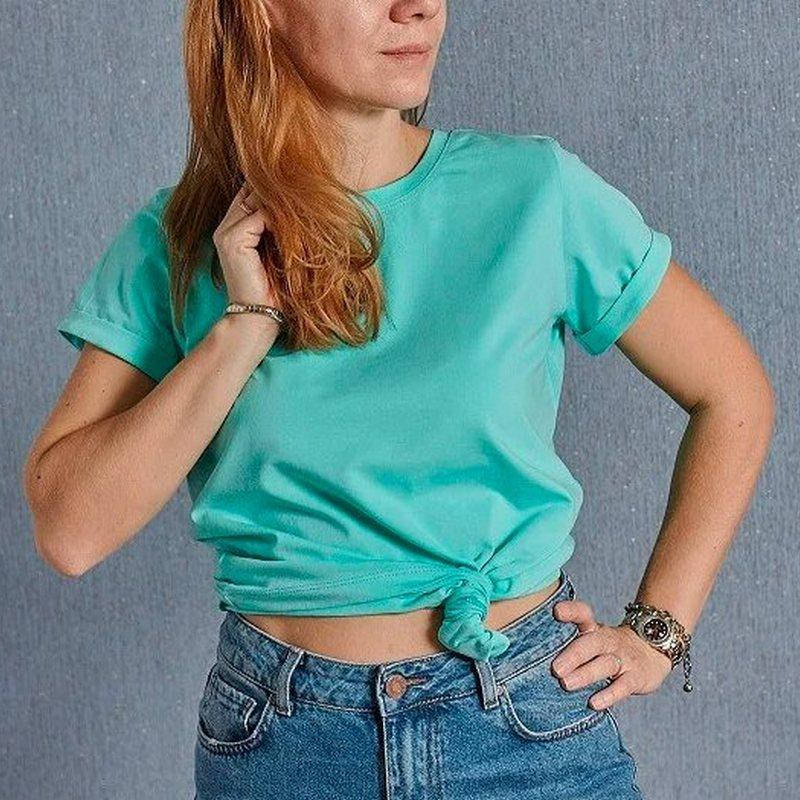 

Футболка женская мятная с манжетом, Белый