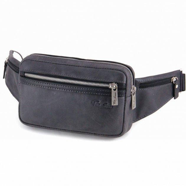 

Сумка поясная кожаная бананка Tom Stone 121 Т-В черная, Черный