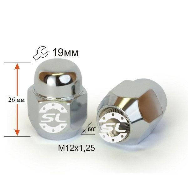 

Гайка 12х1,25х26 конус хром 19 ключ