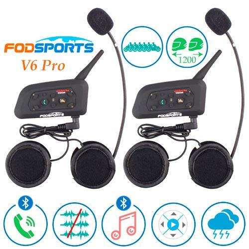

Мотогарнитура Bluetooth на шлем, ПАРА, интерком Fodsports V6 Pro 1200
