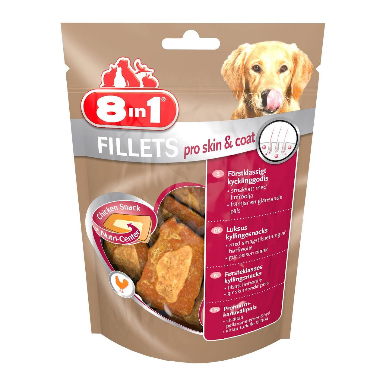 

Лакомство куриное филе для собак для кожи и шерсти 8in1 Fillets Pro Skin 80 гр