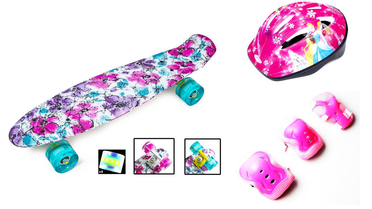 

+ Шлем Принцессы + Защита + Пенни Борд Penny Board 22Д chamomile с защитой Светящиеся колеса