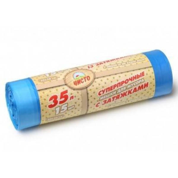 

Пакеты для мусора Chisto суперпрочные с затяжками 35 л, 15 шт