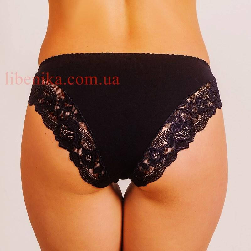 

Чёрные трусики слип из хлопка с кружевом ТМ "Калина". Размеры: 46 (M), 48(L), 50 (XL), Черный