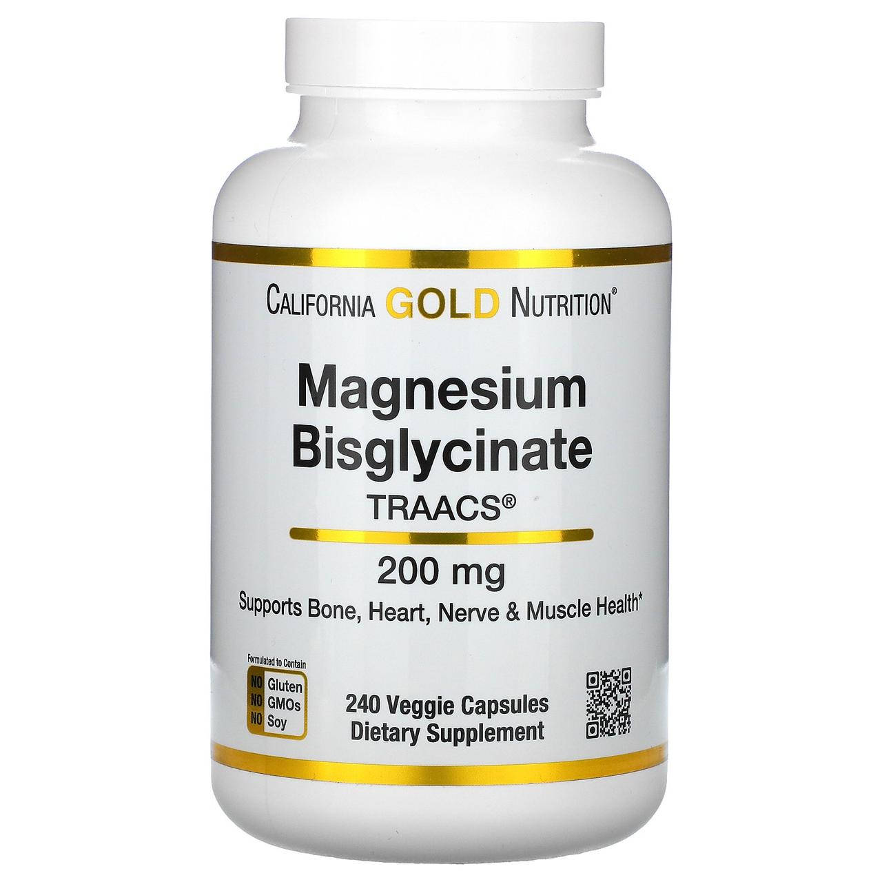 

California Gold Nutrition, бисглицинат магния, 240 вегетарианских капсул