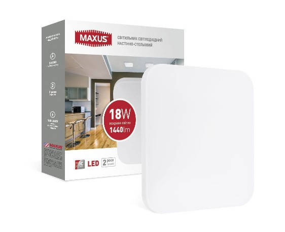 

Светильник настенно-потолочный светодиодный 18W Maxus Ceiling light 4100К S (квадрат)