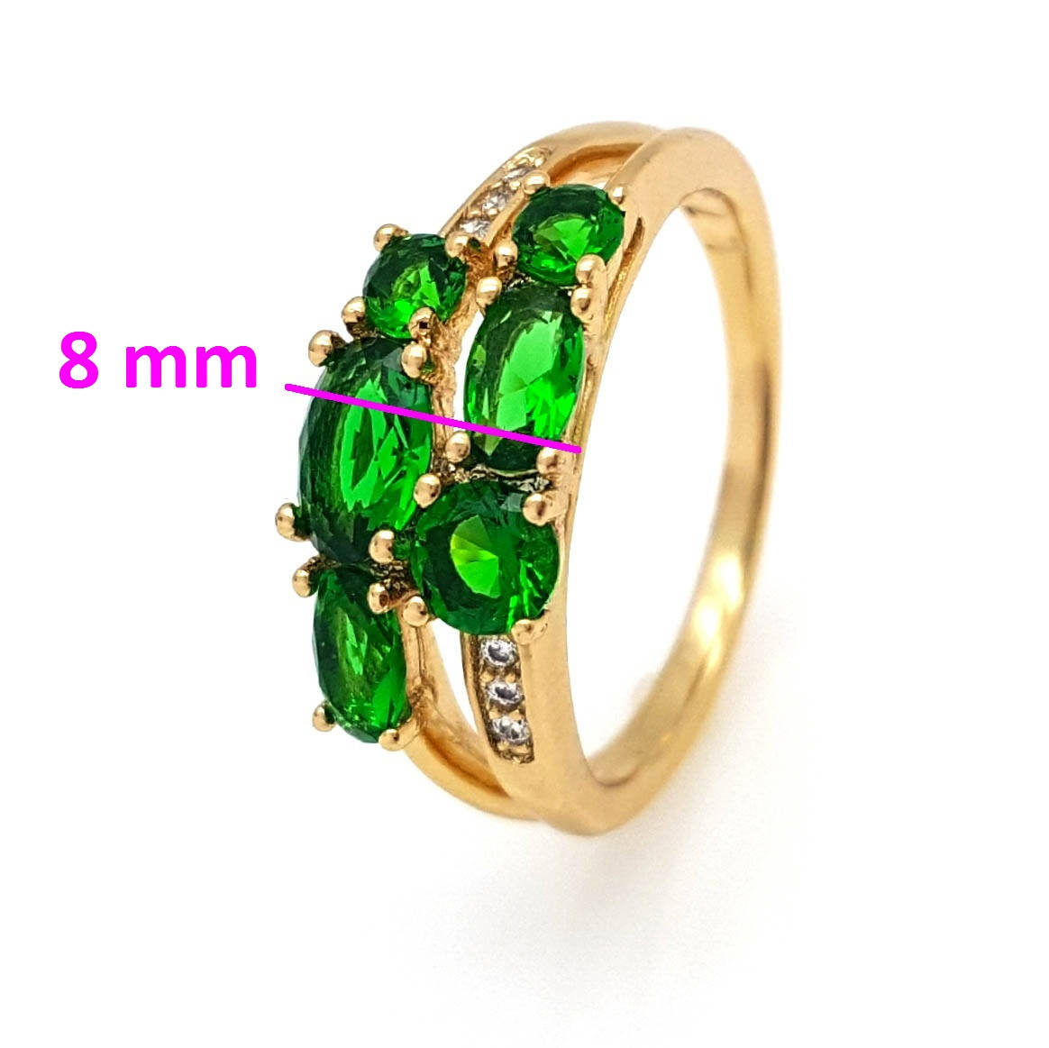 

Кольцо Две Дорожки с зеленым цирконием, p. 17, р. 17,5 р. 18,5 р. 19,5, позолота Xuping 18К