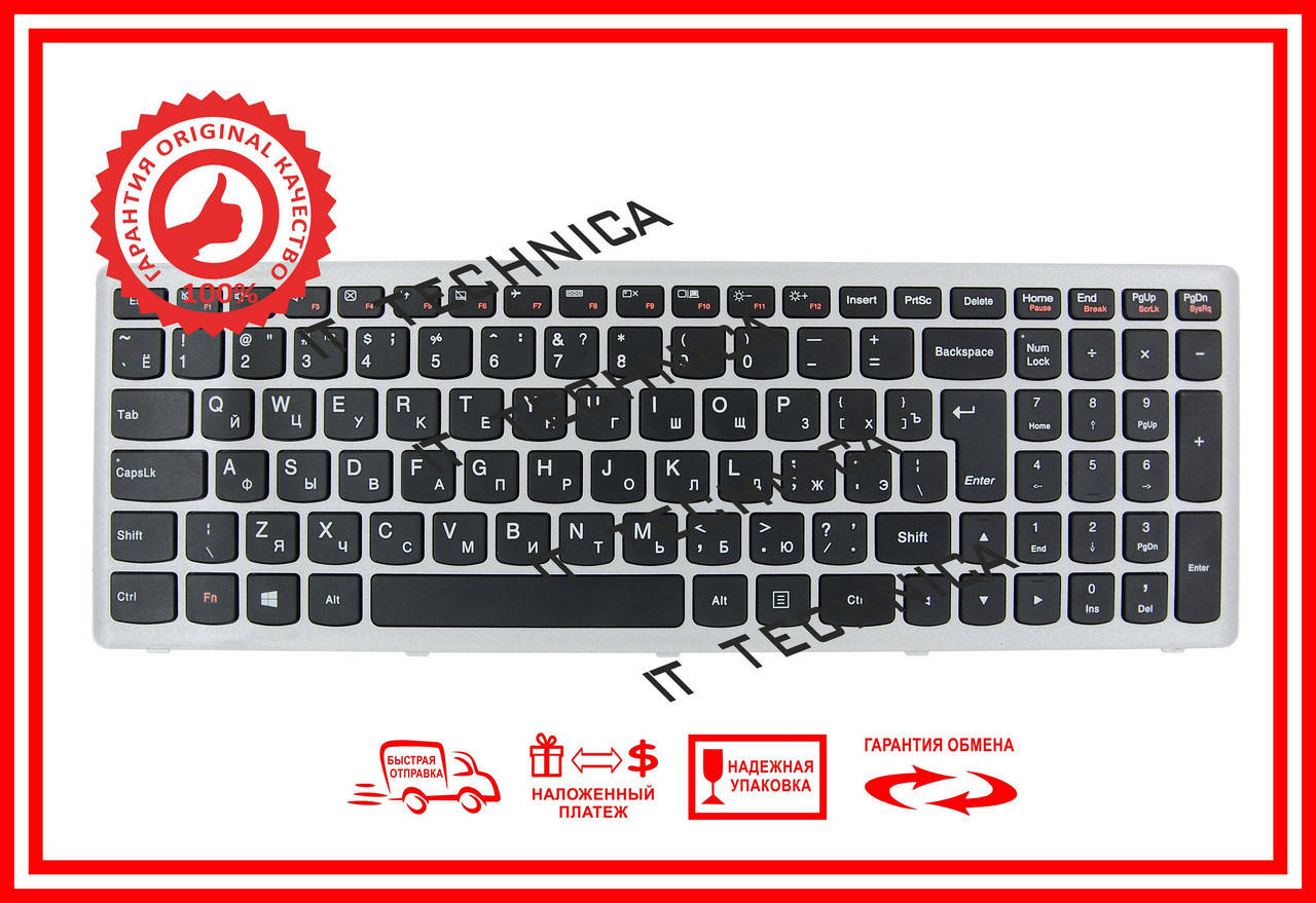 

Клавіатура Lenovo NSK-BF0SC 9Z.N8RSU.10R черно-серебристая, Серебристый
