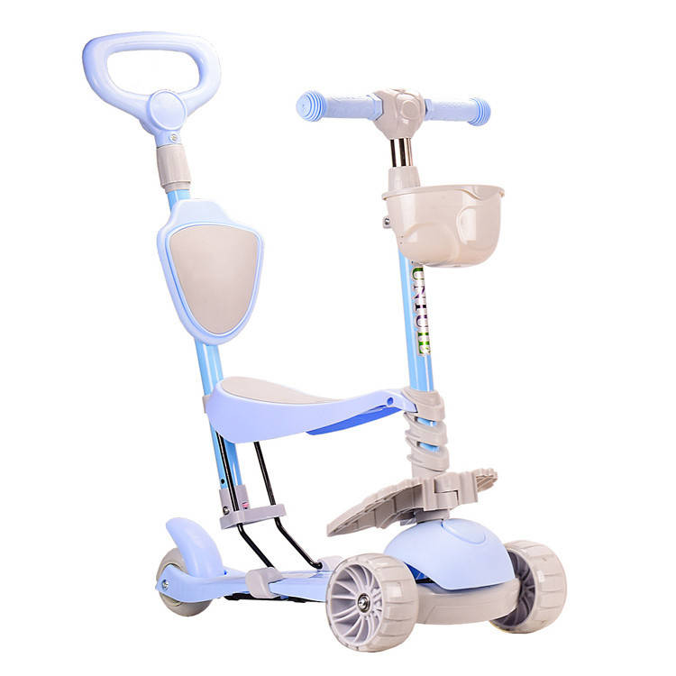 

Самокат детский 3-х колесный HS2017 (RL7T) с родительской ручкой, светящиеся колеса PU (Синий), Разные цвета