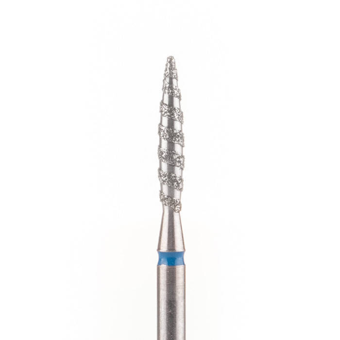 

Фреза алмазная Nail Drill для кутикулы "Пламя" - 243 023LXB диаметр 2,3 мм (торнадо) синяя насечка