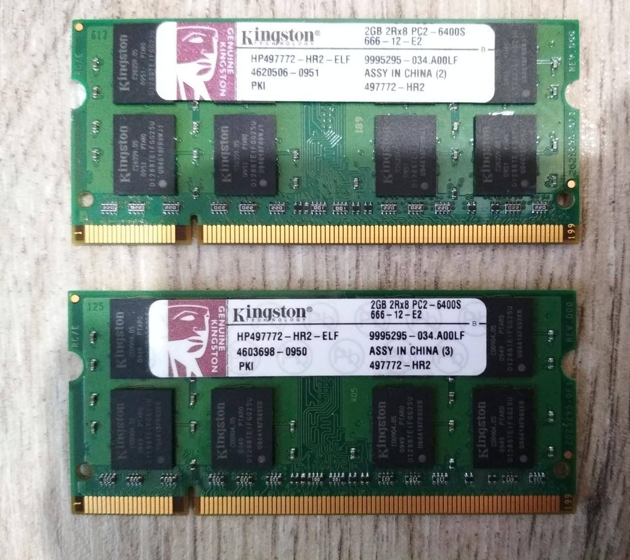 

Для ноутбука 4GB 2x2GB DDR2 800MHz Kingston PC2 6400S 2Rx8 RAM Оперативная пам'ять