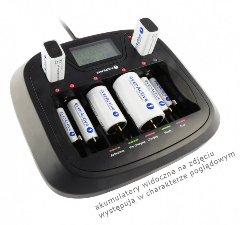 

Универсальное ЗУ everActive NC-900U 8 каналов Ni-Mh/Ni-Cd 220V/12V USB Test LED+LCD