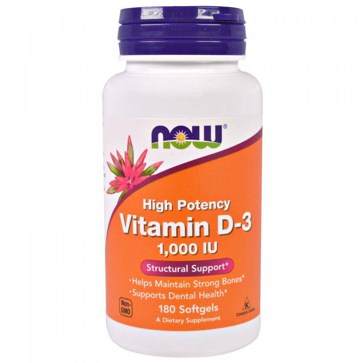 

Now Foods, витамин D3 (180 капс. по 1000 МЕ), vitamin D-3, вітамін D3