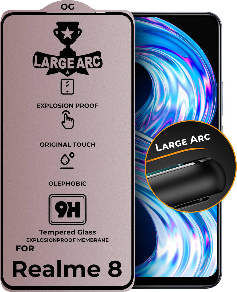 

Защитное стекло Large Arc Realme 8 (Full Glue) (Реалми 8)
