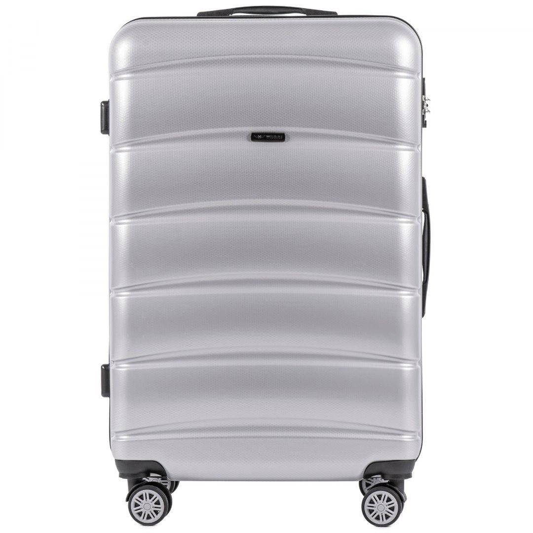 

Чемодан поликарбонат Wings PC160  (L, 83 л) на 4 сдвоенных колесах Серебряный (Silver