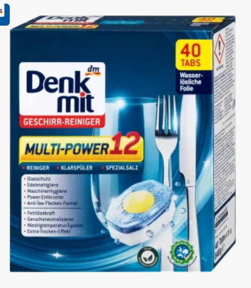 

Denkmit Geschirr Reiniger Tabs Multi-Power 12 таблетки для посудомоечных машин 40 шт