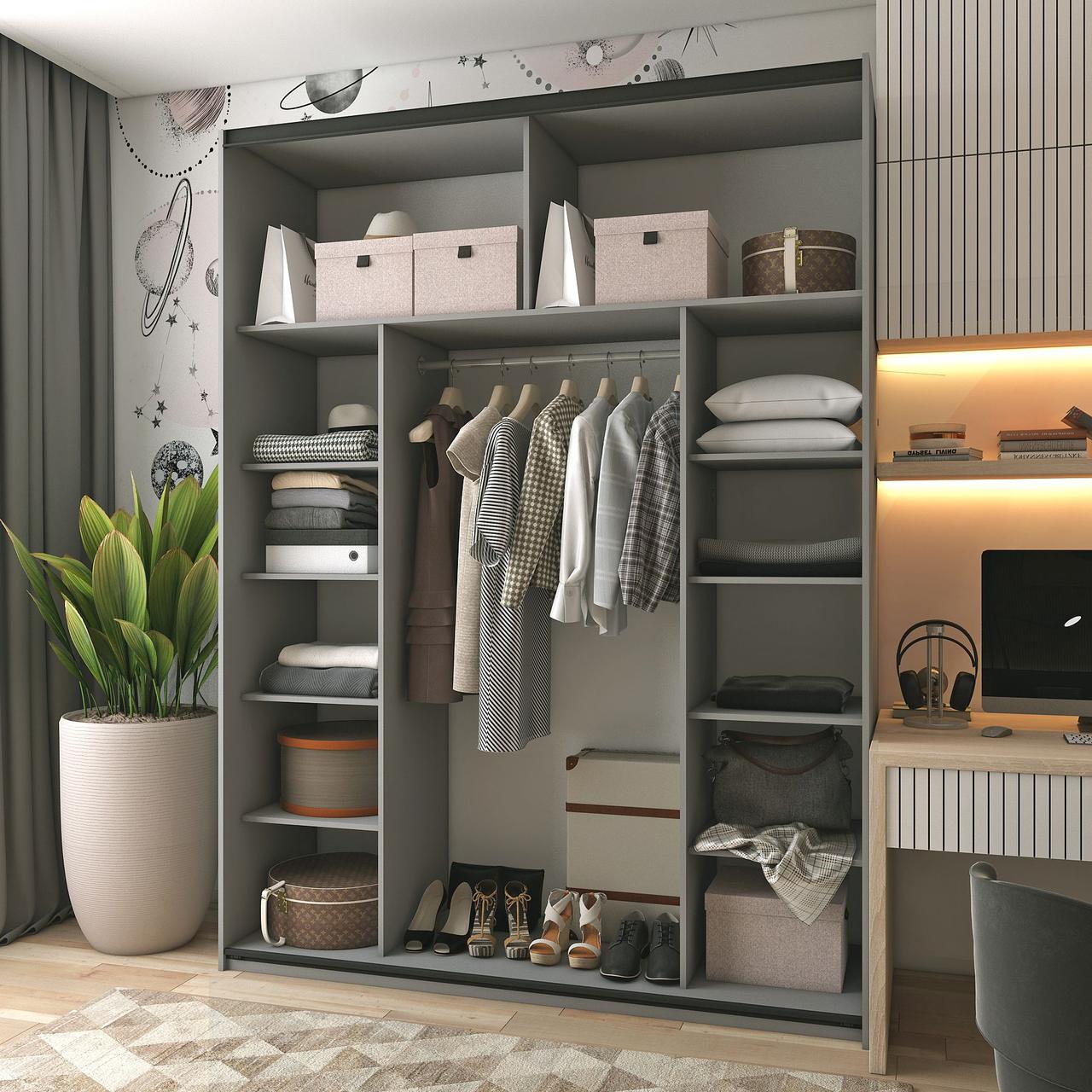 Шафа купе Doros G-Caiser Графіт / Дуб Евок 1 ДСП / 1 Скло / 3 частини 180х60х240 (42005015) 5