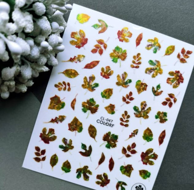 

Слайдер дизайн, наклейки для ногтей листочки Sweet Nails CL47, Желтый