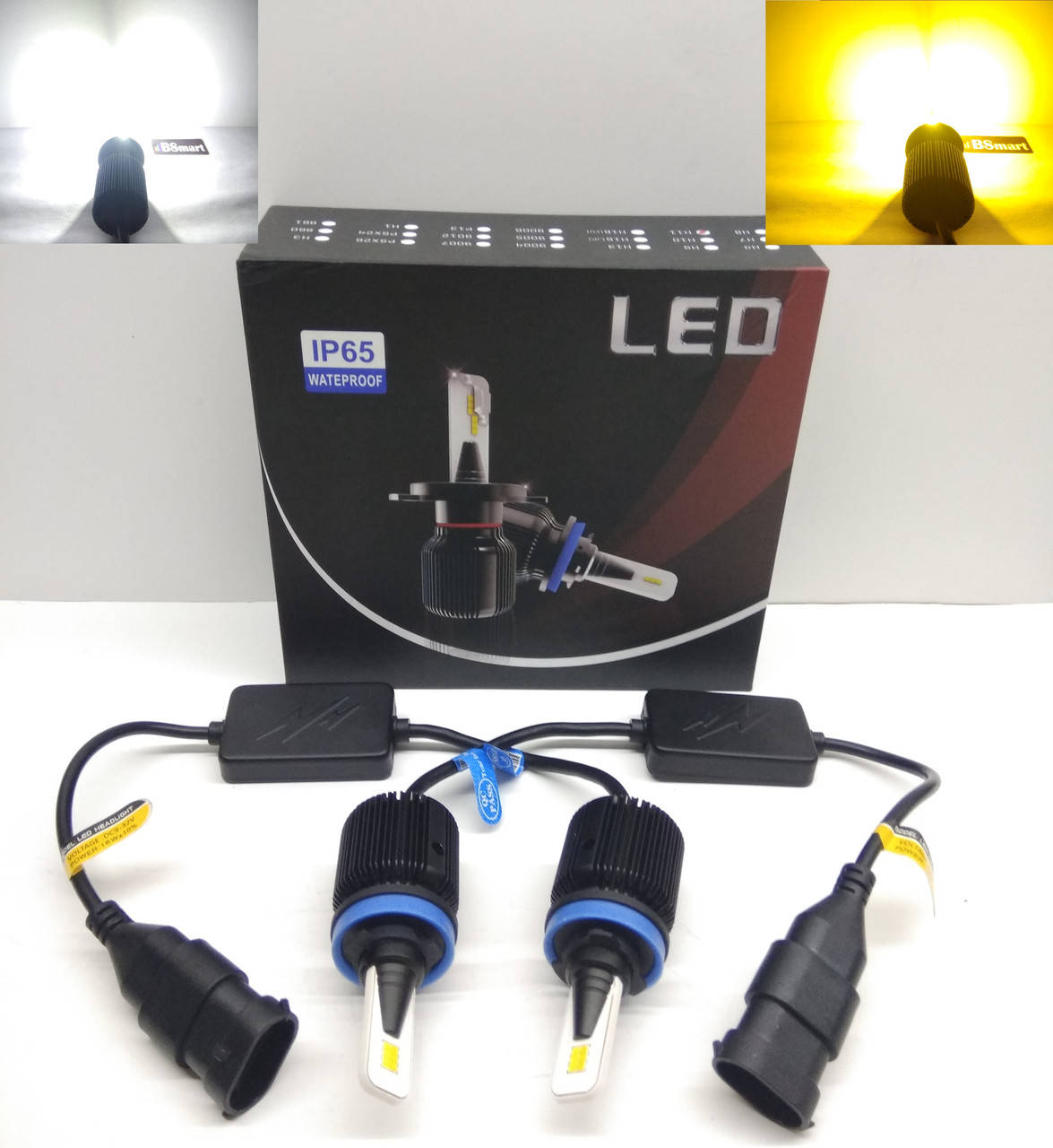 

LED автолампы диодные BSmart M1 CSP Dual Color H11 H8 H9 H16JP белый и желтый 8000Лм 40Вт 12-24В