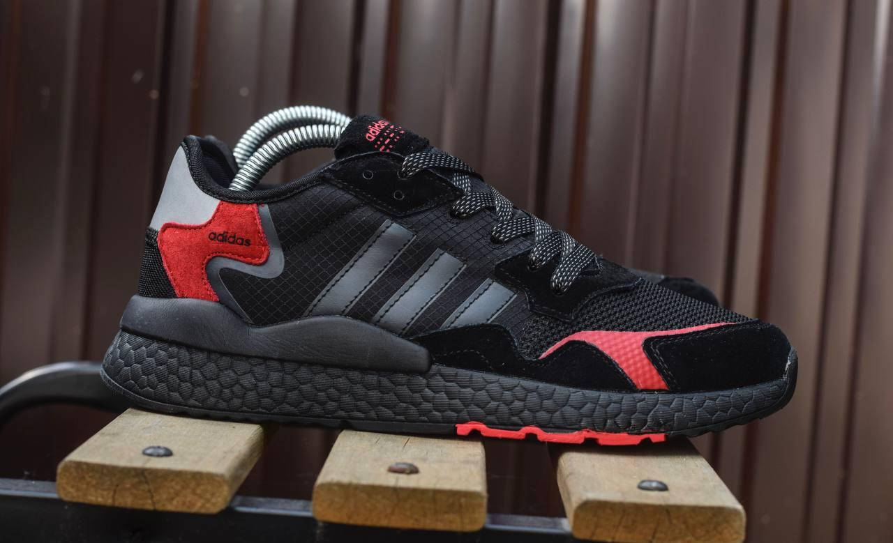 

Мужские кроссовки Adidas Nite Jogger Black Red чёрные с красным (41-46), Черный
