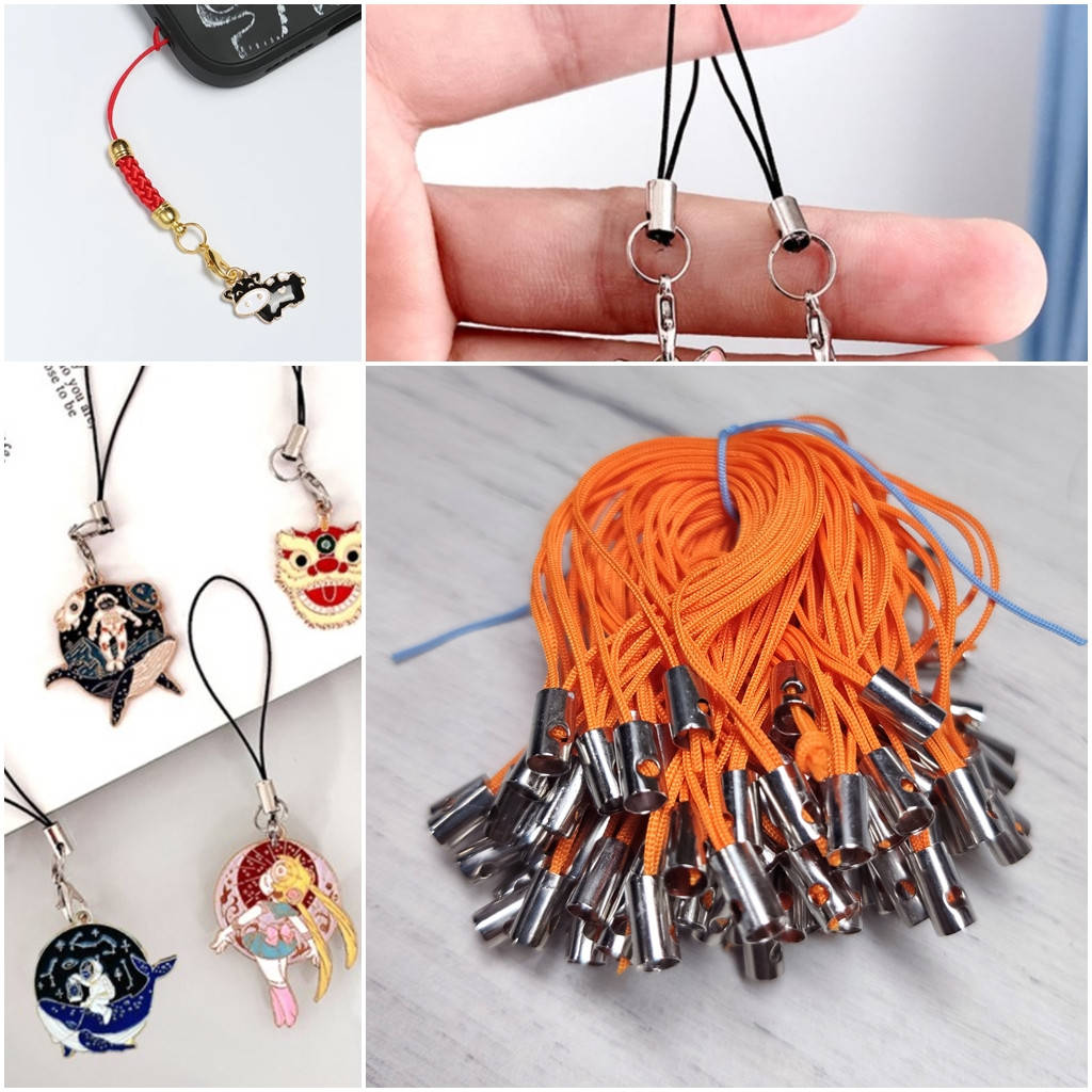 

(≈100 штук) Основа для подвески, брелока (шнур для телефона) Длина 5см Цвет шнура - оранжевый