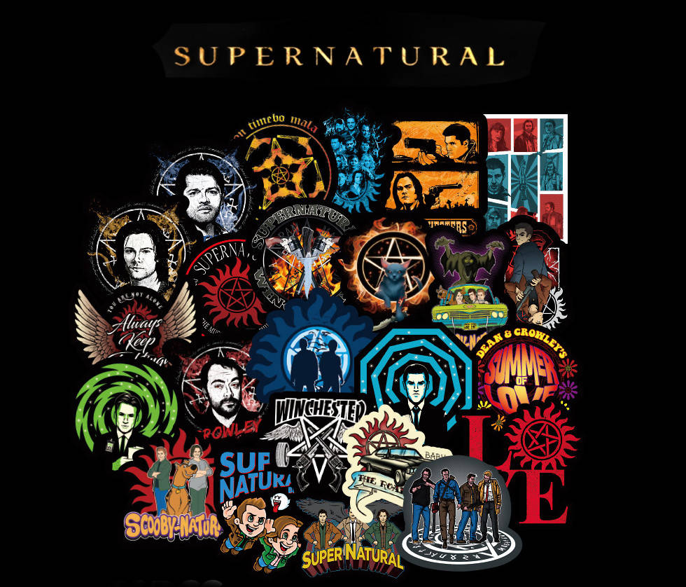 

Набор наклеек Сверхъестественное / Supernatural черные 25шт, Черный