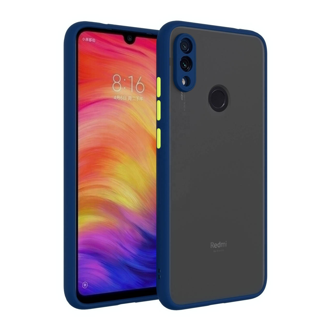 

Матовый чехол для Xiaomi Redmi Note 7 синий противоударный защита камеры