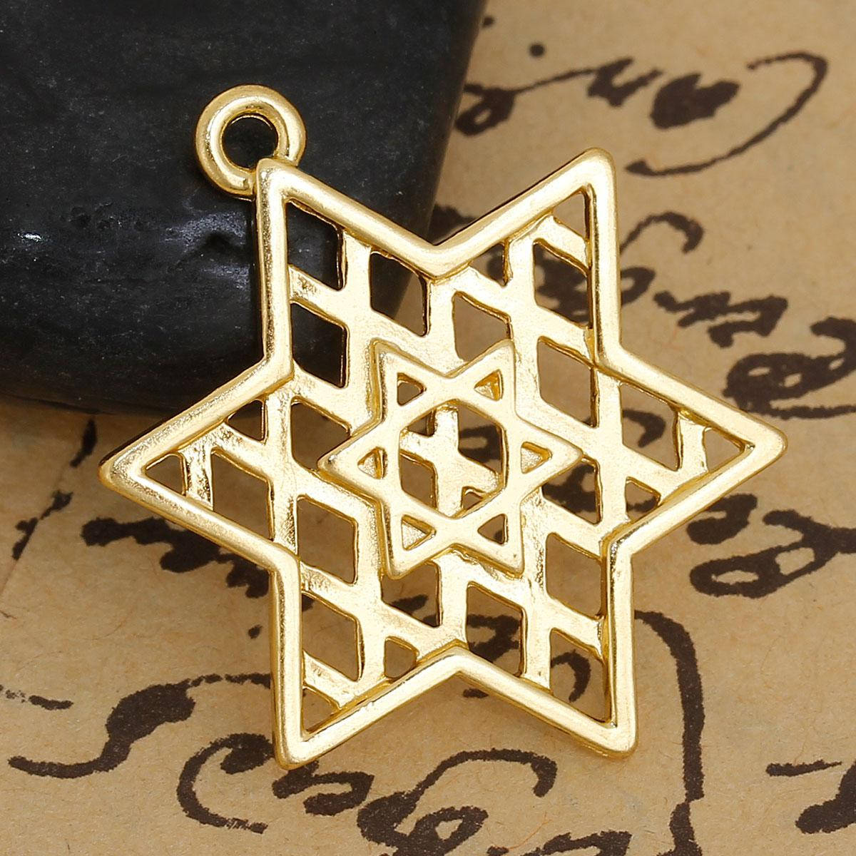 

Подвеска Звезда Давида, Цинковый сплав, Золото, Ажурная резьба, 33 мм x 25 мм