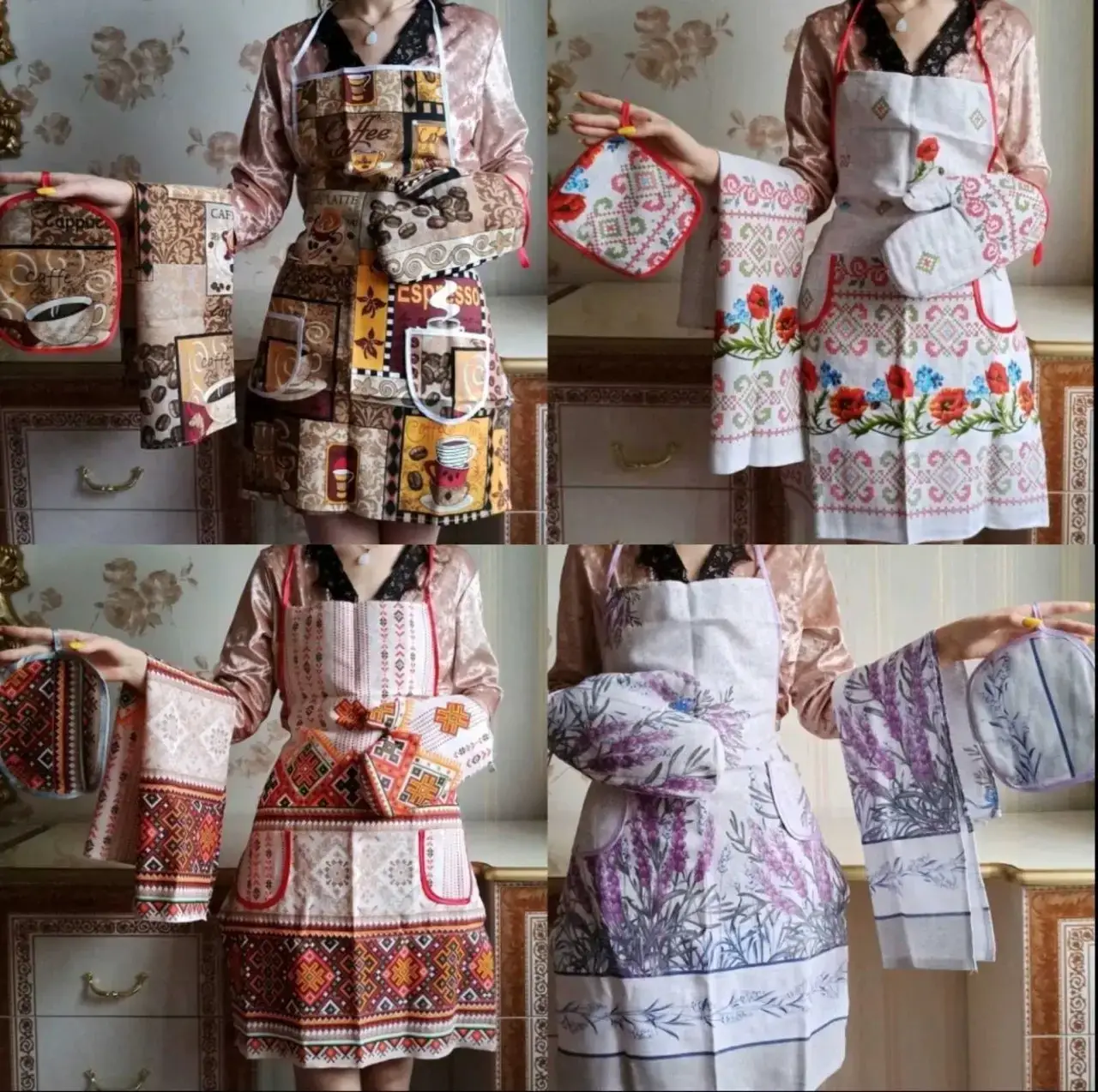 

Кухонный льняной подарочный набор из 4 предметов/фартук и прихватки