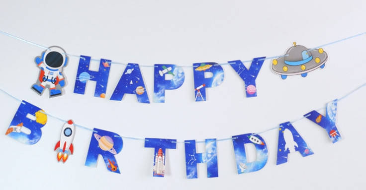 

Гирлянда HAPPY BIRTHDAY в стиле "Космос" (разноцветные) до 3-х метров