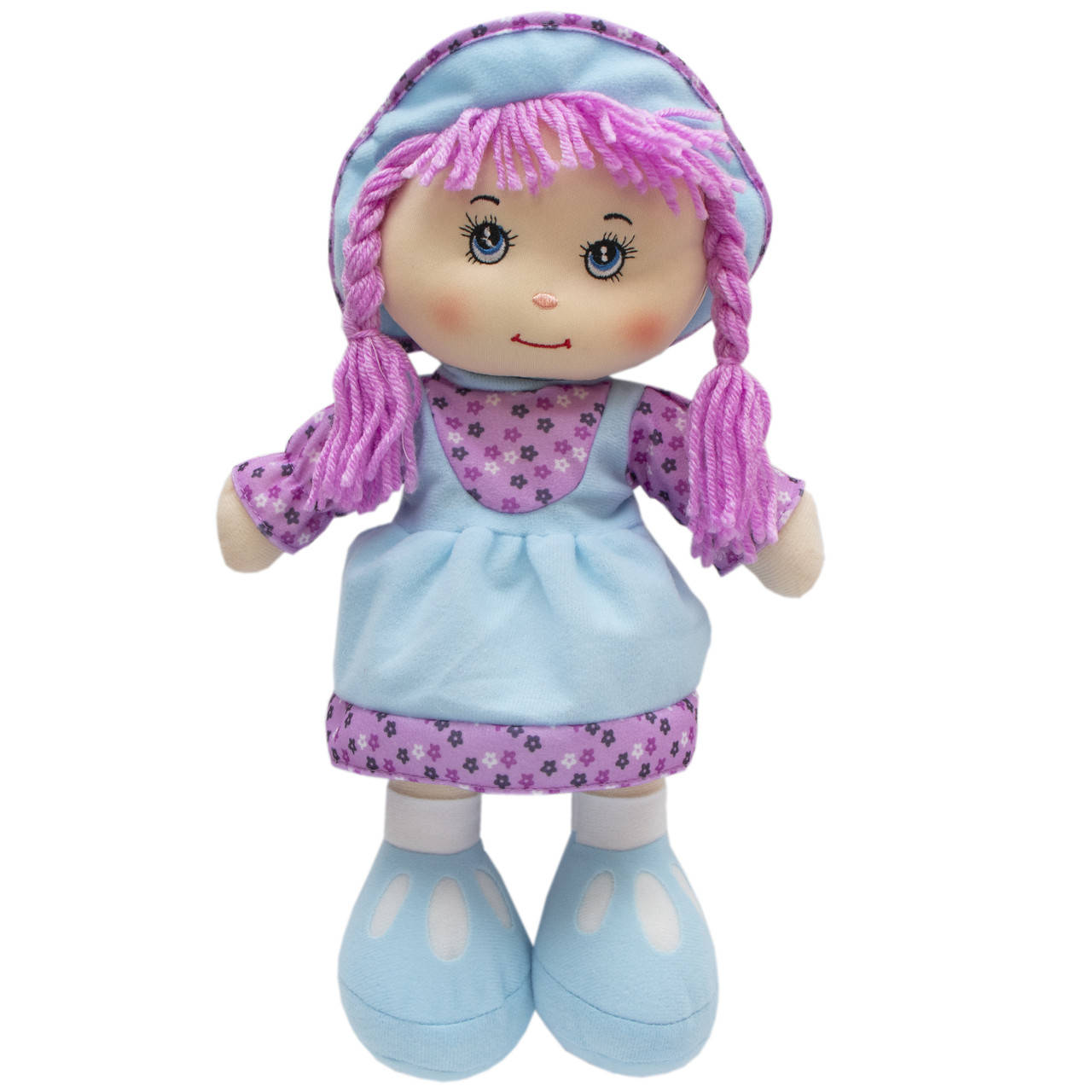 

Мягкая игрушка кукла с вышитым лицом, 36 см, голубое платье (860814)