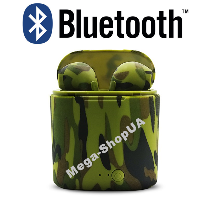 

Беспроводные наушники и гарнитура Bluetooth блютуз i7S TWS камуфляж J6 для телефона. Бездротові навушники, Зелёный