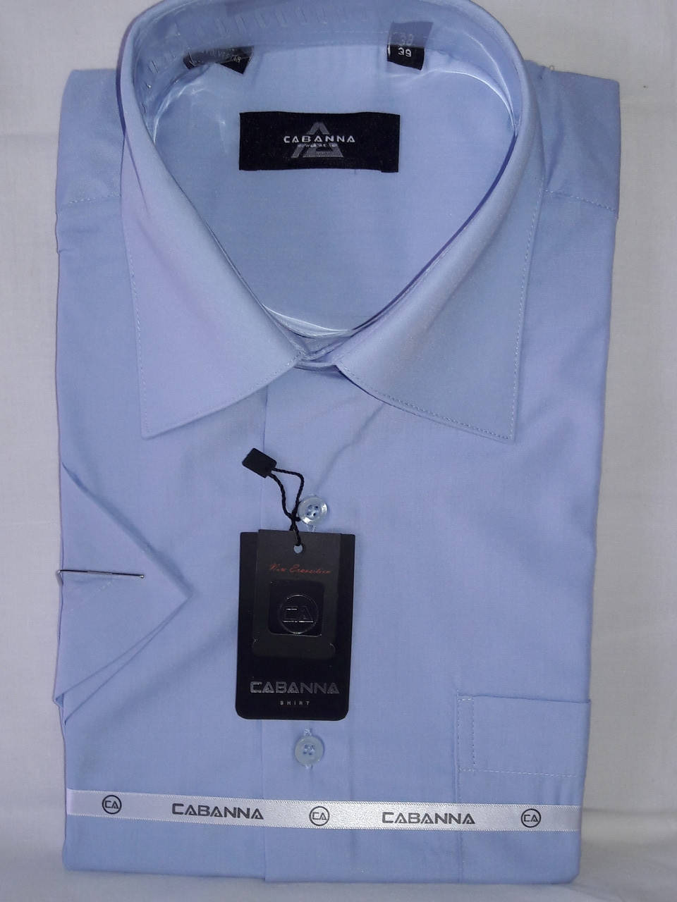 

Рубашка мужская с коротким рукавом Gabanna vk-0001 голубая однотонная классическая, Голубой