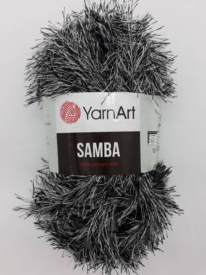

Пряжа декоративная Samba YarnArt травка 100% полиэстер, Турция К-64 — бело-черный