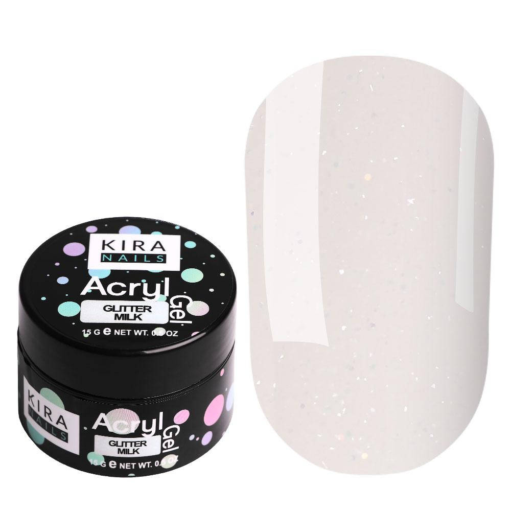 

Kira Nails Acryl Gel Glitter Milk - акрил-гель, полигель, молочный с шиммером 15 г, Розовый