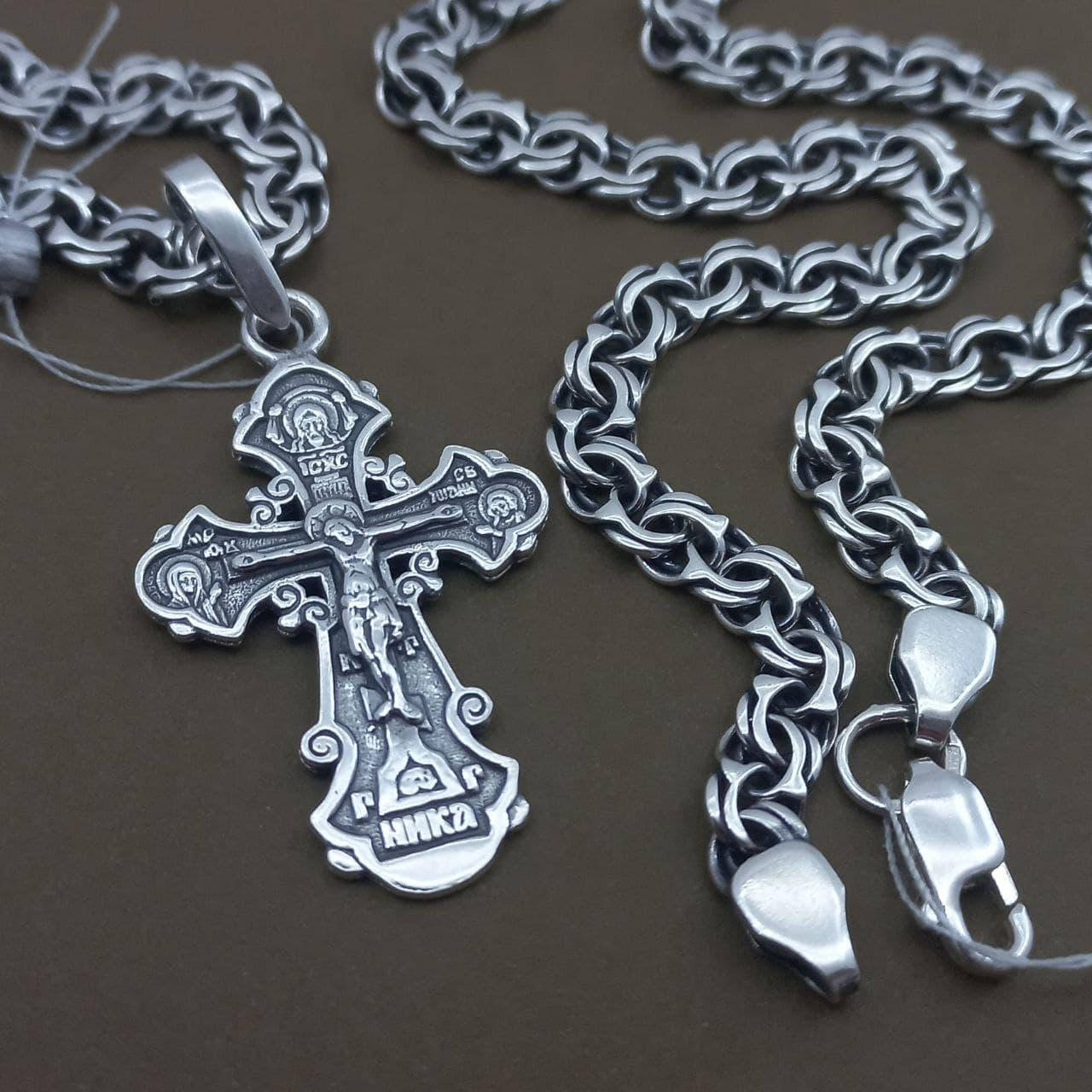 

Серебряная цепочка и крестик Комплект серебро 925 пробы черненое