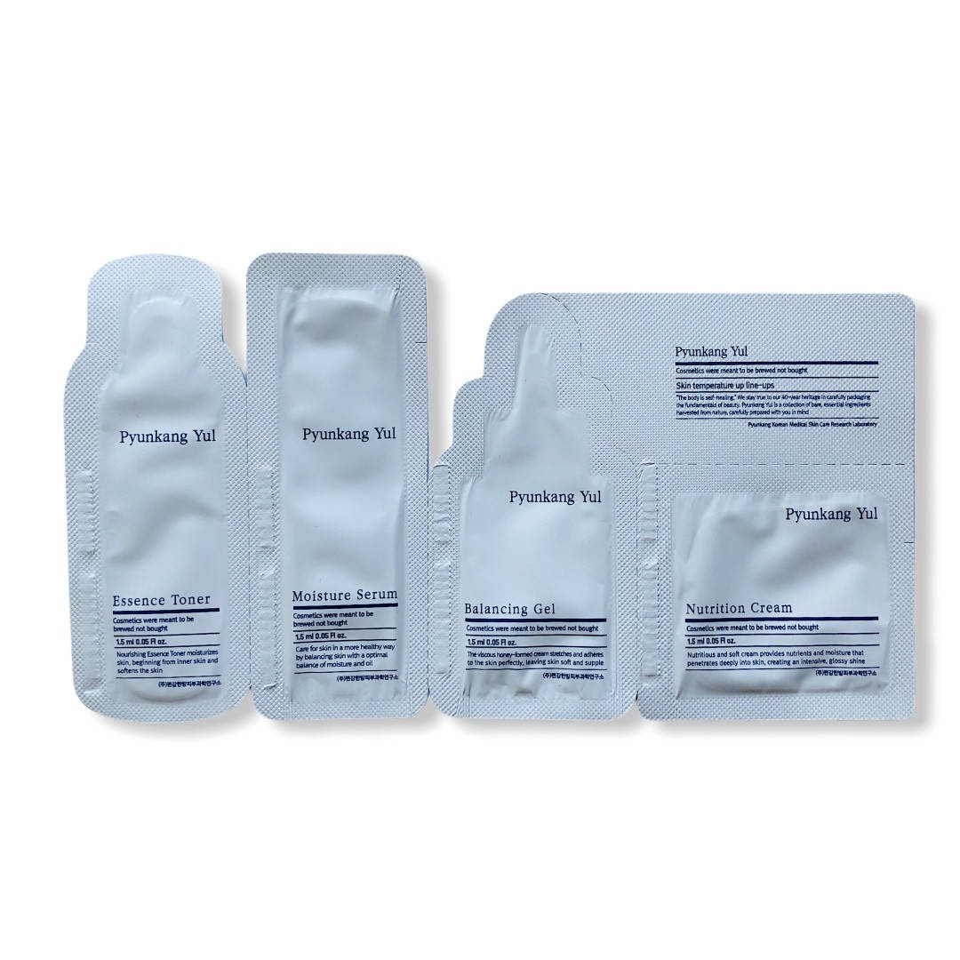 

Набор пробников Pyunkang Yul Sample Pouch 1 (тонер/1.5 мл + серум/1.5 мл + гель/1.5 мл + крем/1.5 мл)