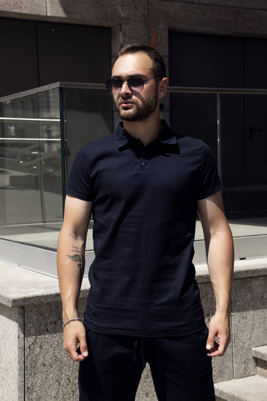 

Поло мужское льняное синее 'Flax' (S-XXL) XXL