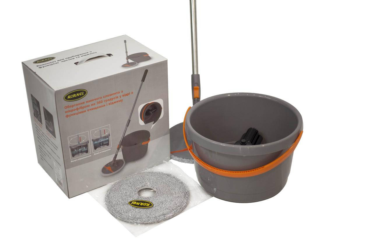 

Комплект швабра + ведро с функцией очистки и отжима "KORNEL", Серый