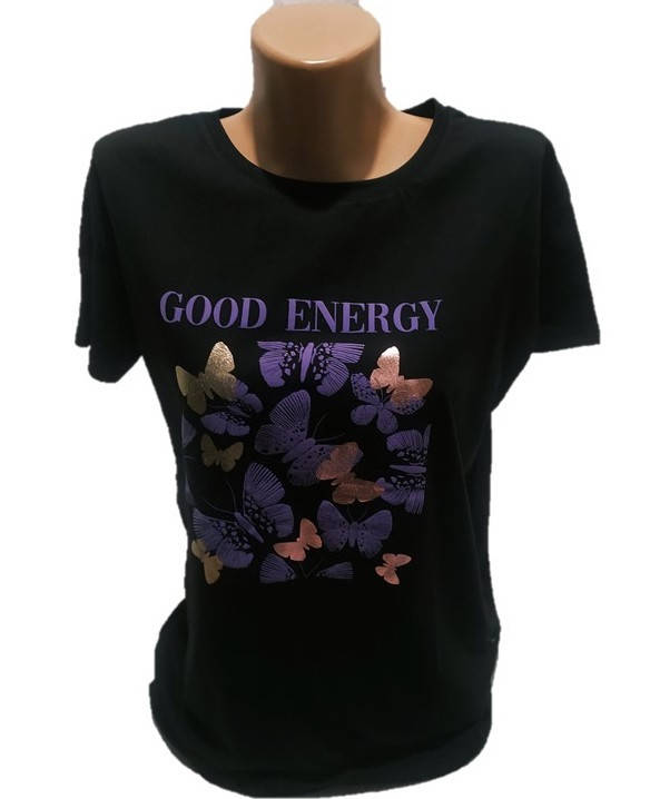 

Футболка женская с бабочками чёрная размеры 46-52, Черный