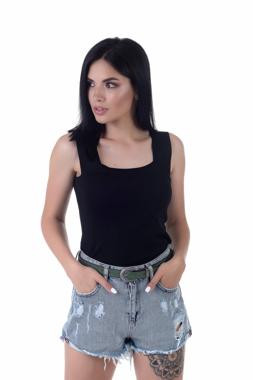 

Женская майка топ с квадратным вырезом на широких бретелях Crop-Top (2177) Черный