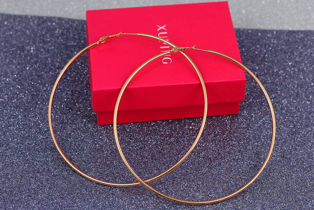 

Серьги кольца Хuping Jewelry гладкие 9,5 см золотистые