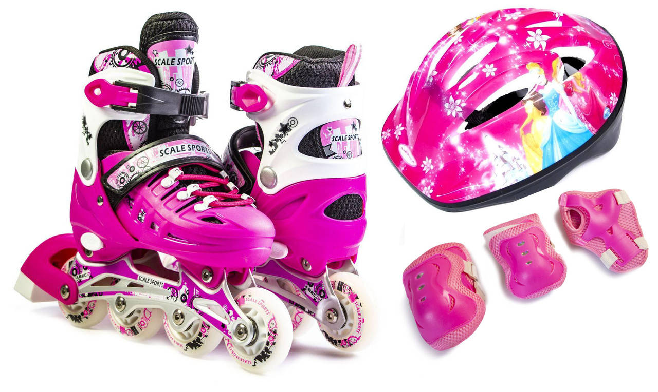 

Детские Ролики + Шлем Принцессы + Защита Scale Sport Pink размер 29-33, Розовый