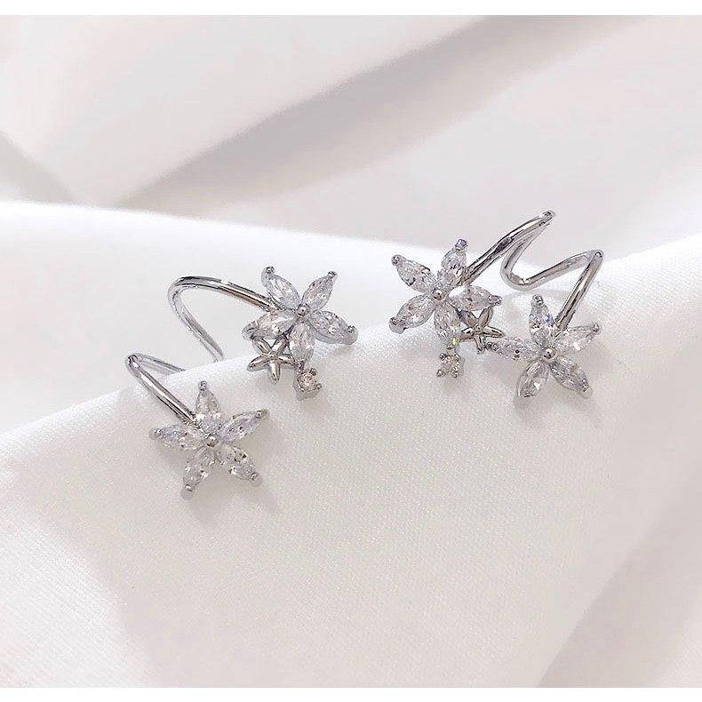 

Серьги-гвоздики двойные с цветочками из камней, нарядные сережки, серебряное покрытие 925 пробы, 20*10 мм